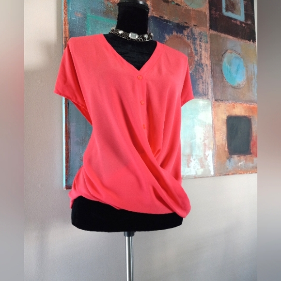 Lush Pink Sheer Draped Front Blouse Size M/ NWOT - Picture 3 of 8